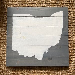 Ohio wooden decorative silhouette wall sign state gift gray white print wood
